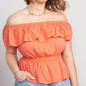 Old Navy | Off the Shoulder Waist Defined Smocked Blouse in Apricot Scone